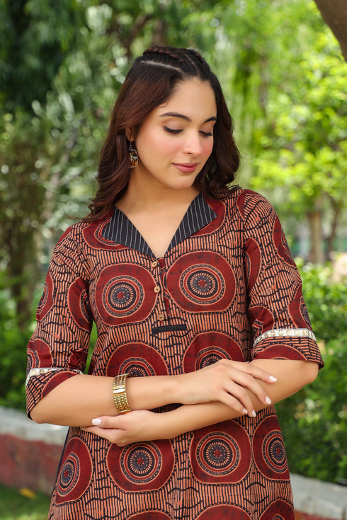 Women Geometric Printed Cotton Ethnic Dresses
